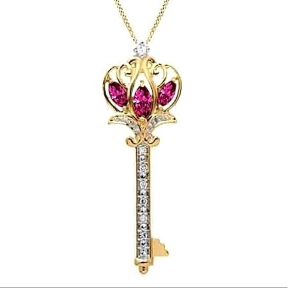 Gold, Ruby and Diamond Key Pendant
